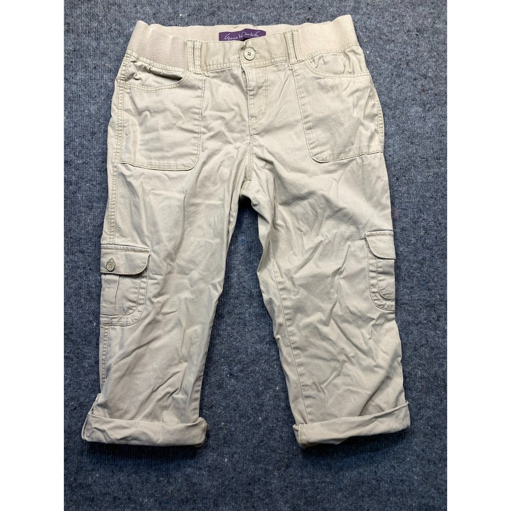 Gloria Vanderbilt Womens 8 Petite Khaki Tan Cargo Capri Pants Slimming Cotton